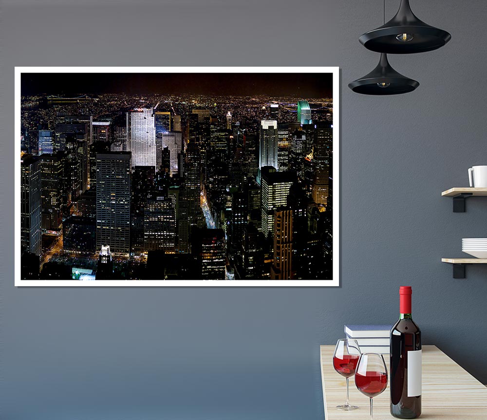 City Building Block Nights Print Poster Wall Art