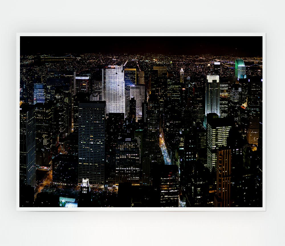 City Building Block Nights Print Poster Wall Art