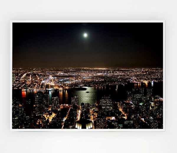 City Harbour Moonlight Print Poster Wall Art