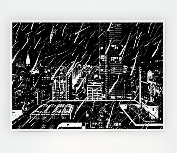 City Illustration B N W Print Poster Wall Art