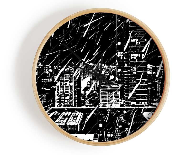 City Illustration B n W Clock - Wallart-Direct UK