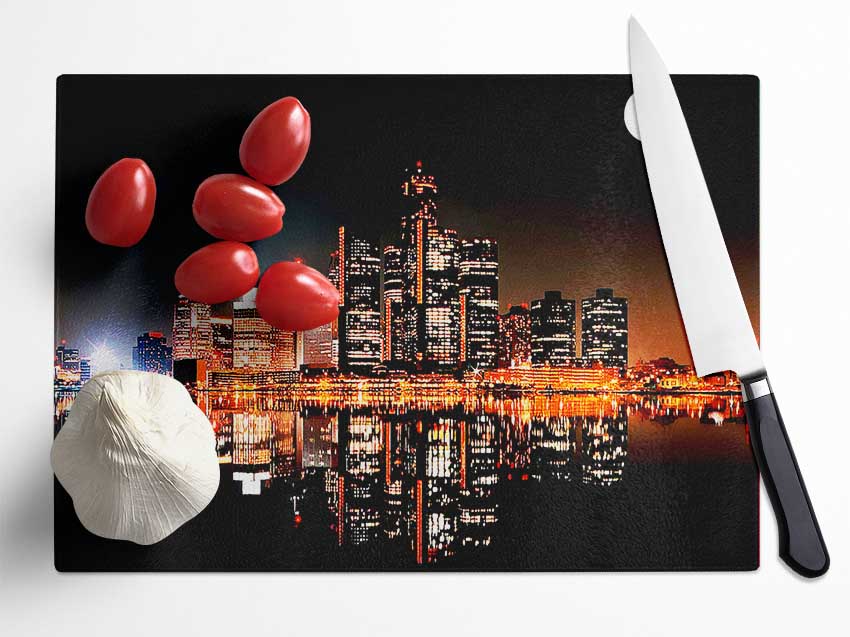 City Moonlit Reflections Glass Chopping Board