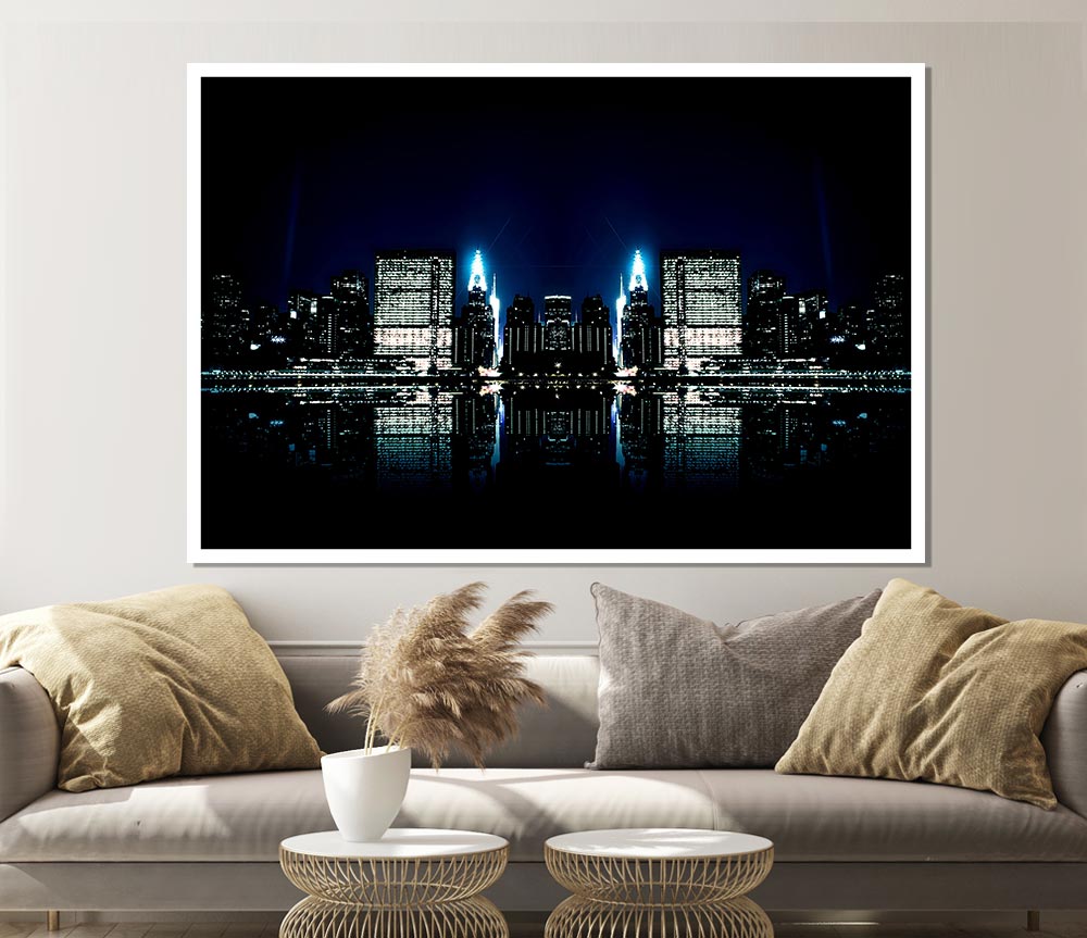 City Night Reflections Print Poster Wall Art