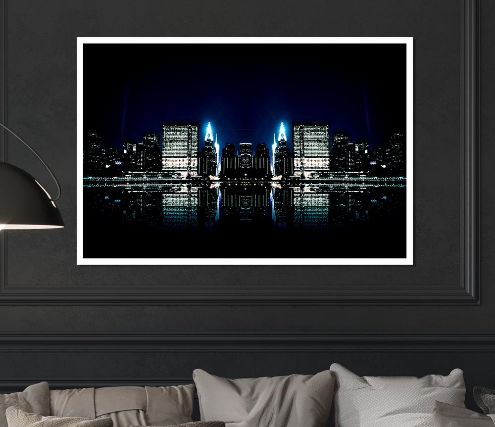 City Night Reflections Print Poster Wall Art