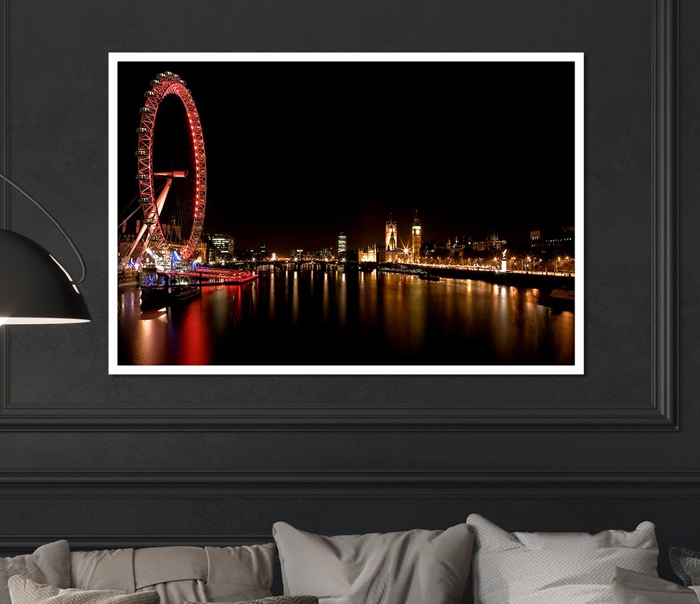 London Eye Night England Print Poster Wall Art