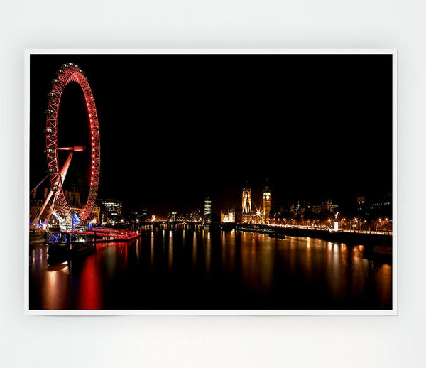 London Eye Night England Print Poster Wall Art