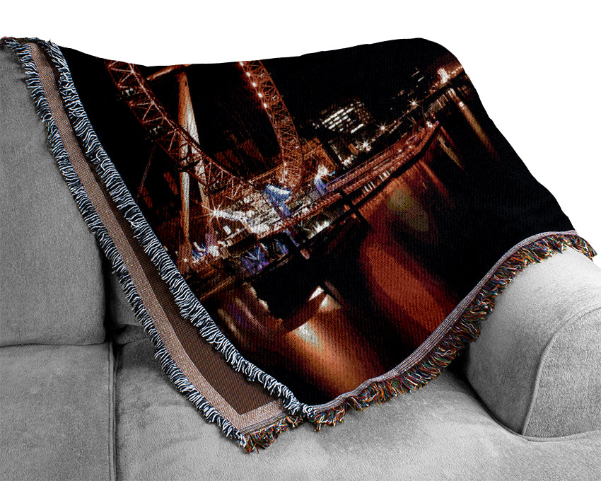 London Eye Night England Woven Blanket