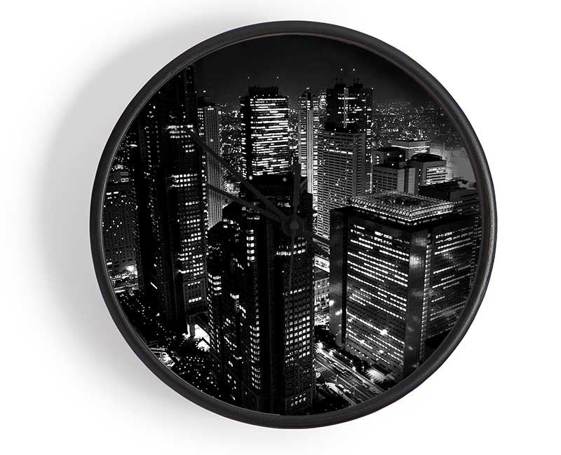 City Nights B n W Clock - Wallart-Direct UK