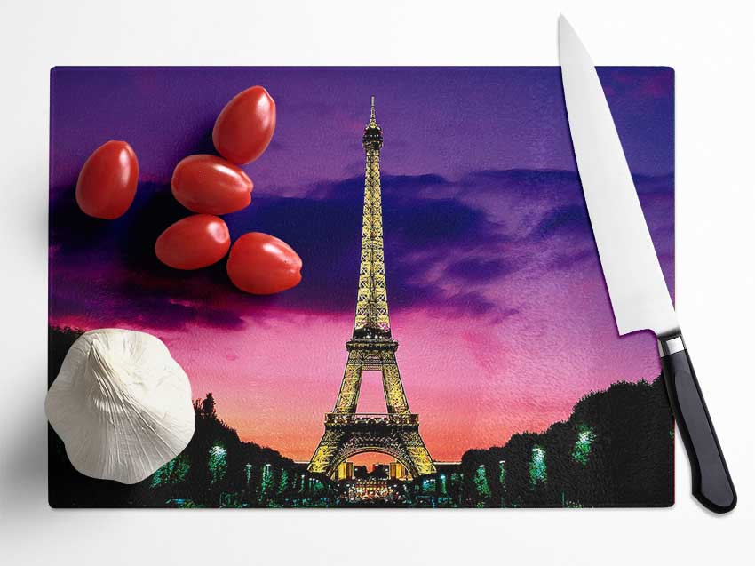 Eiffel Tower At Night Paris France Glass Chopping Board