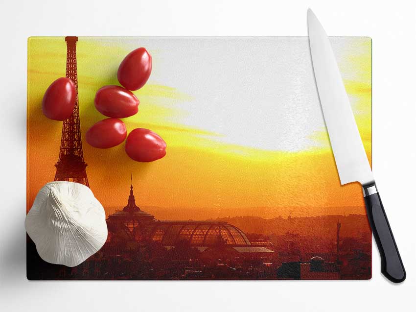 Eiffel Tower At Sunset Glass Chopping Board