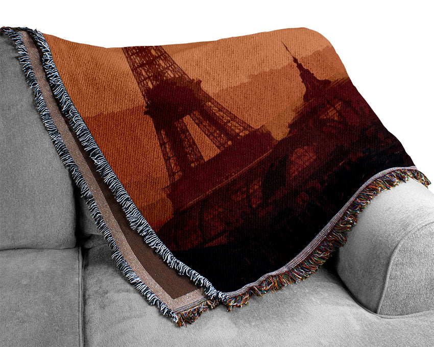 Eiffel Tower At Sunset Woven Blanket