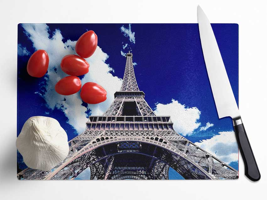 Eiffel Tower Bottom Up View Glass Chopping Board