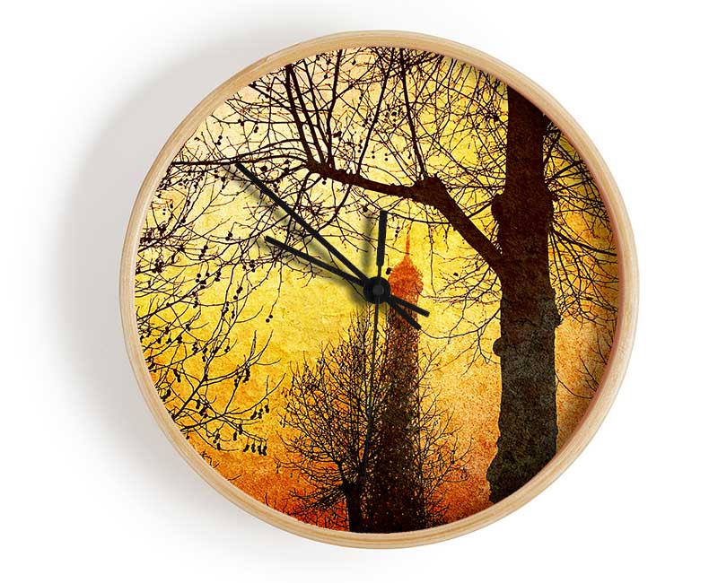 Eiffel Tower Through The Golden Trees Clock - Wallart-Direct UK