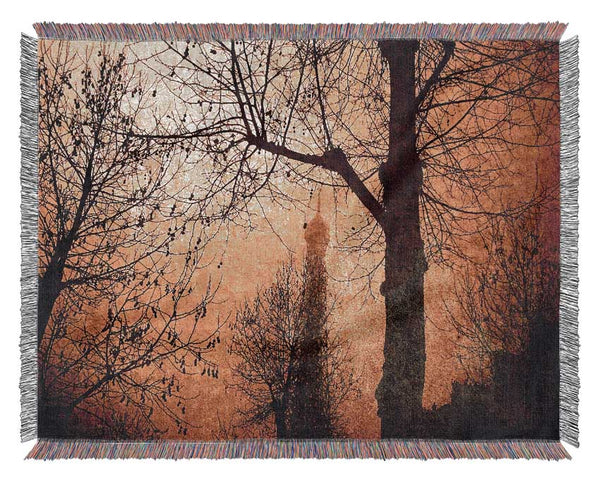 Eiffel Tower Through The Golden Trees Woven Blanket