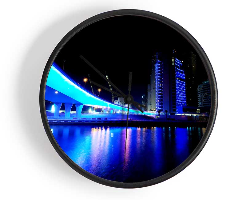 Electric Blue Bridge Clock - Wallart-Direct UK