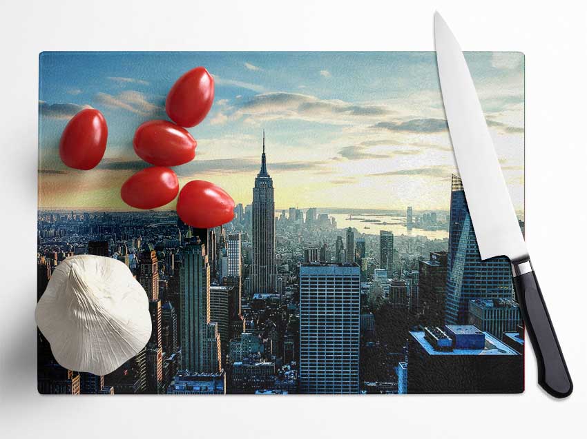 Empire State Building At Sunrise Glass Chopping Board