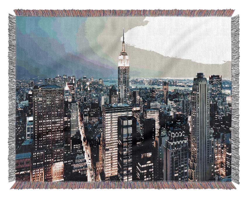 Empire State Building At Dusk Woven Blanket