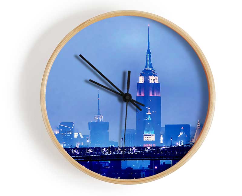 Empire State Building Blue Night Clock - Wallart-Direct UK