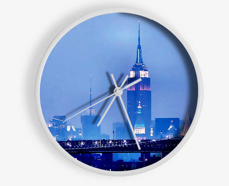 Empire State Building Blue Night Clock - Wallart-Direct UK