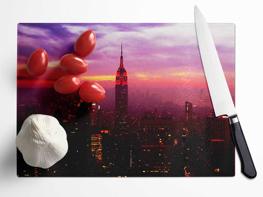 Empire State Building Evening Glow Glass Chopping Board