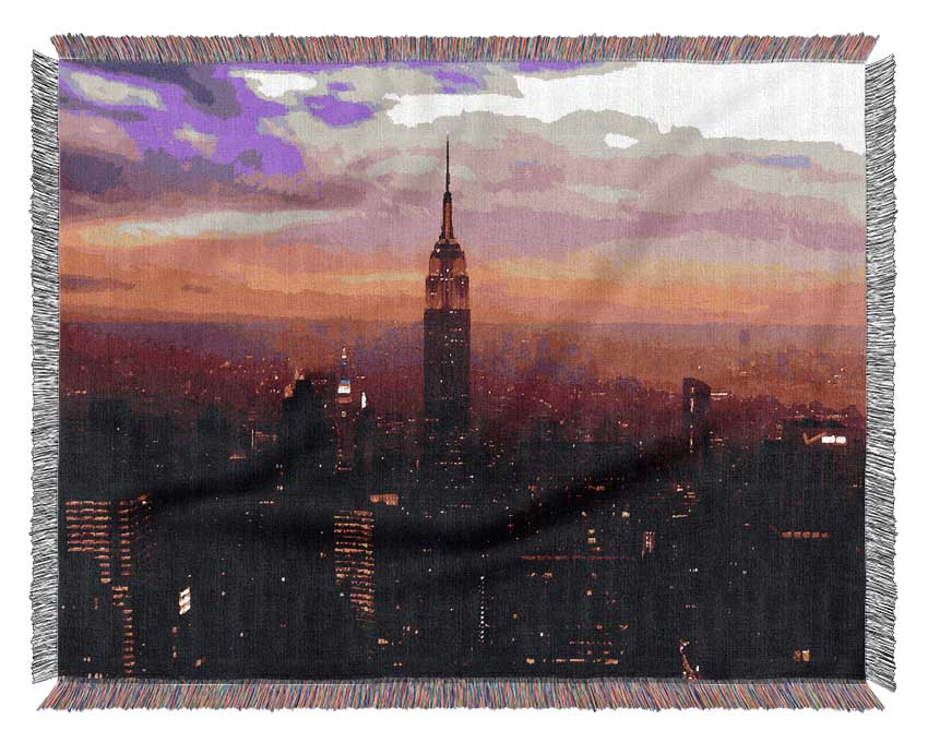 Empire State Building Evening Glow Woven Blanket