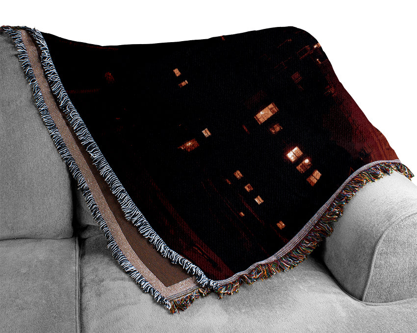 Empire State Building Fire Red Woven Blanket