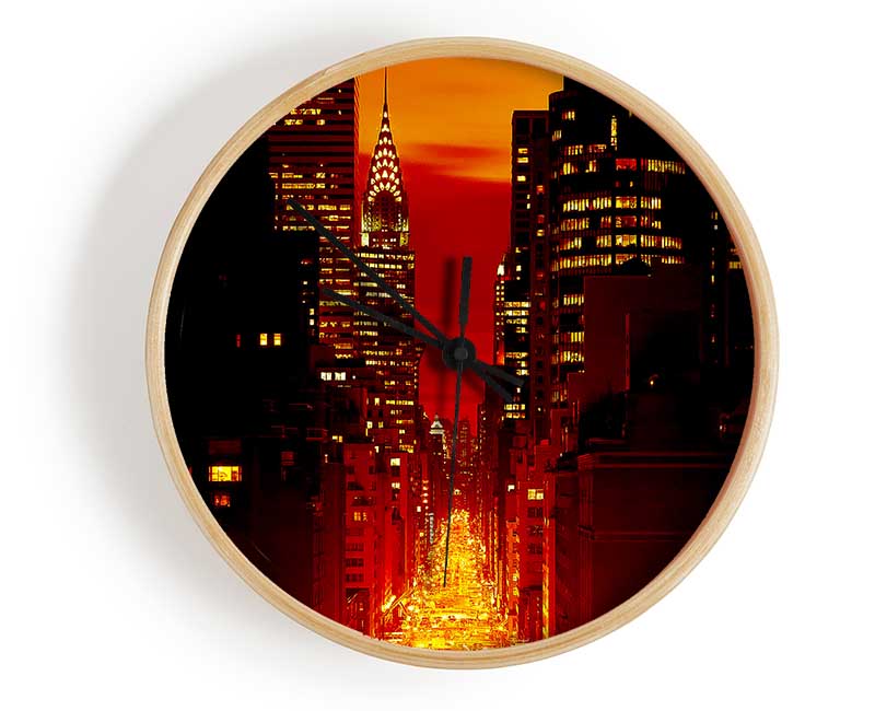 Empire State Building Fire Red Clock - Wallart-Direct UK