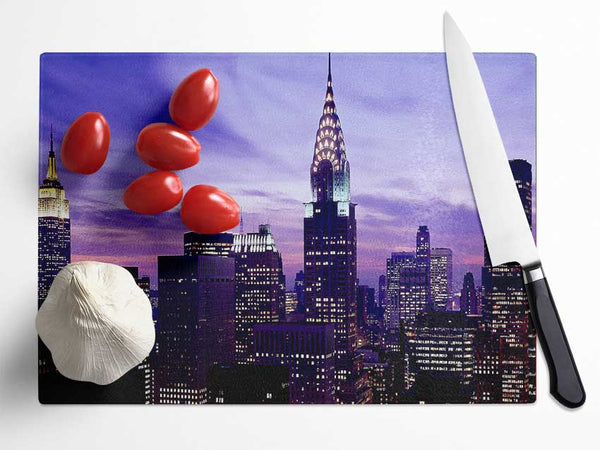 Empire State Building Purple Skys Glass Chopping Board