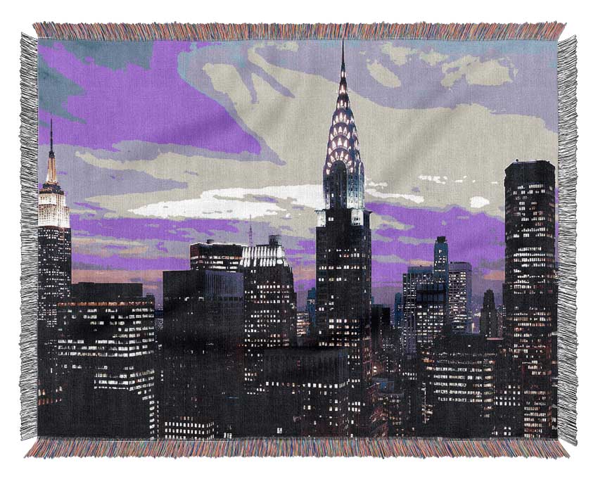 Empire State Building Purple Skys Woven Blanket