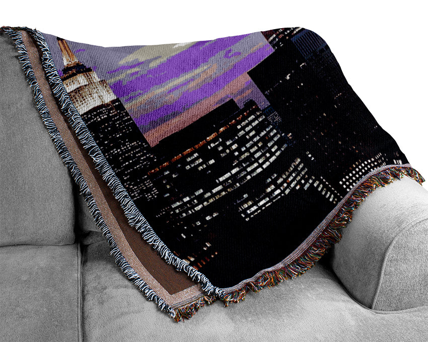 Empire State Building Purple Skys Woven Blanket