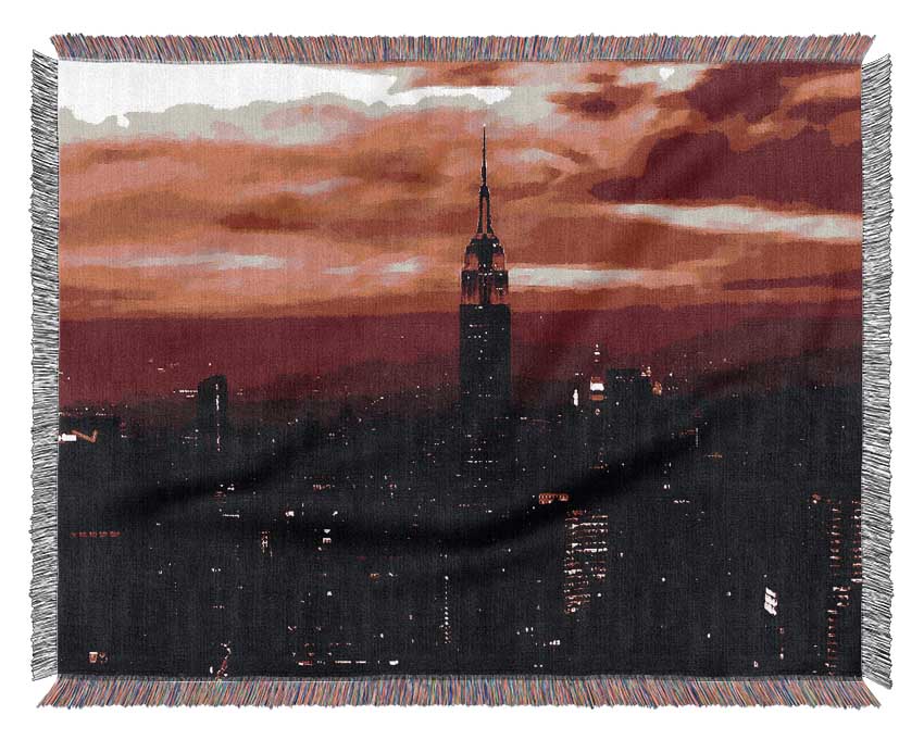 Empire State Building Red Glow Woven Blanket