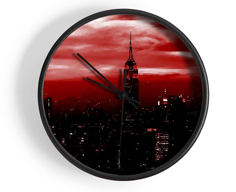 Empire State Building Red Glow Clock - Wallart-Direct UK