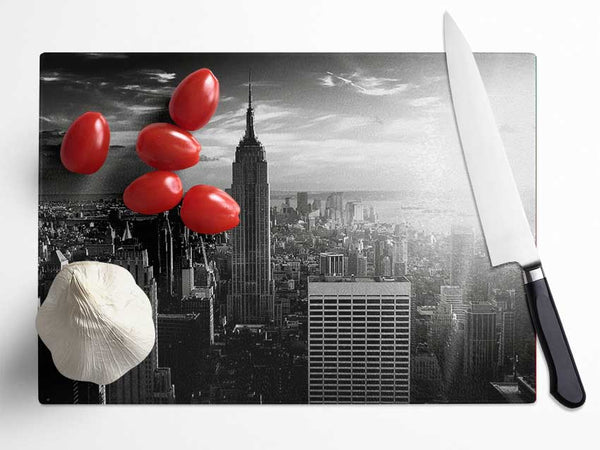 Empire State Building Sun Glow B n W Glass Chopping Board