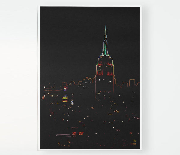 Empire State Neon Print Poster Wall Art