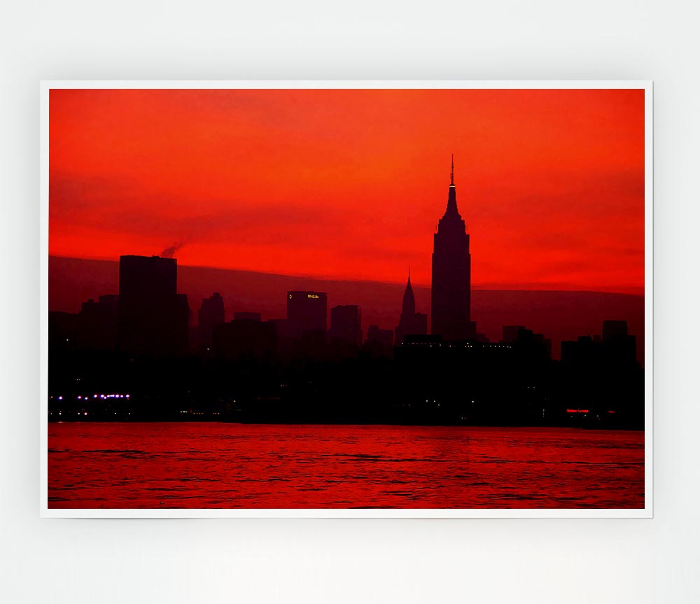 Empire State Red City Print Poster Wall Art