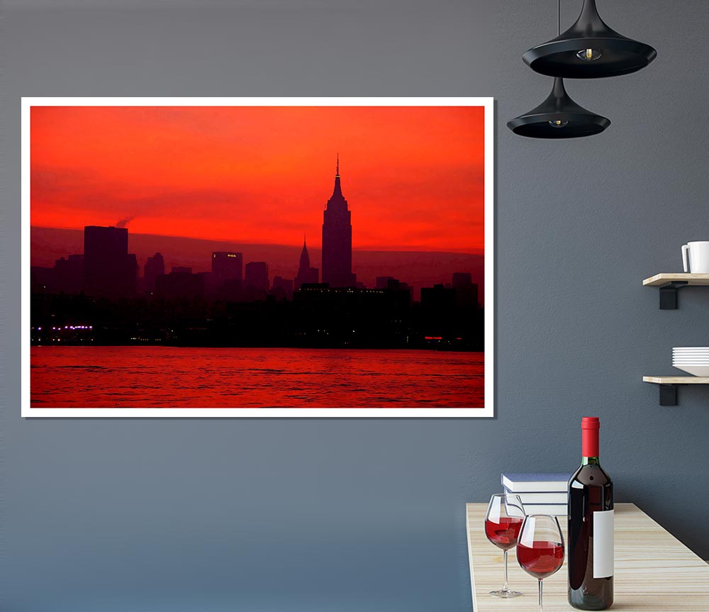 Empire State Red City Print Poster Wall Art