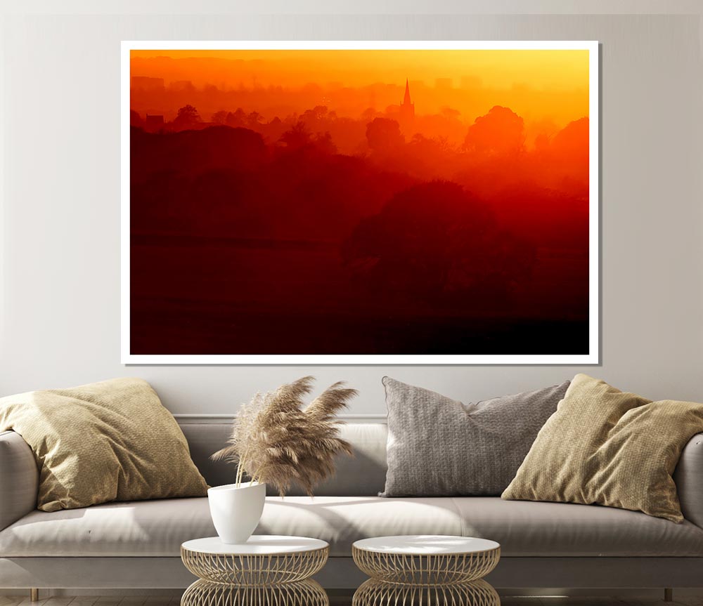 English Countryside At Dawn Print Poster Wall Art