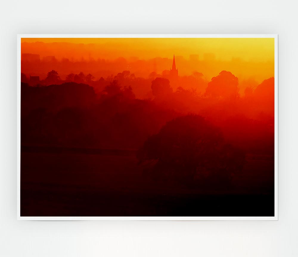 English Countryside At Dawn Print Poster Wall Art