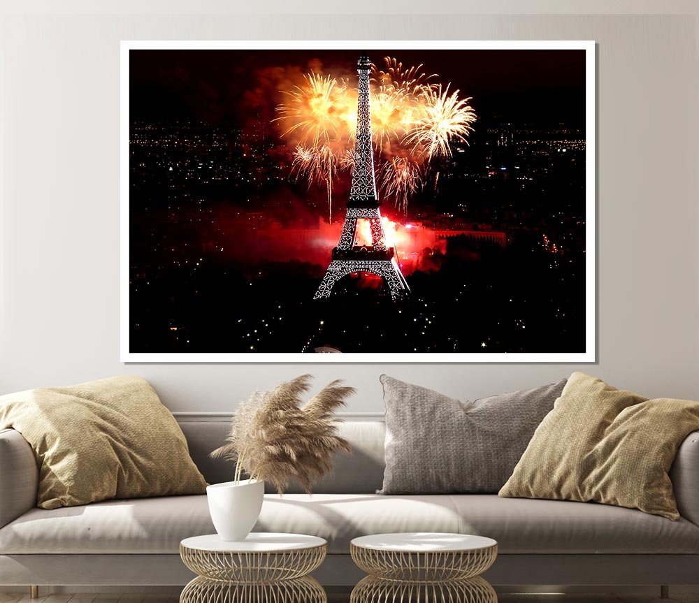 Fireworks Eiffel Tower Print Poster Wall Art