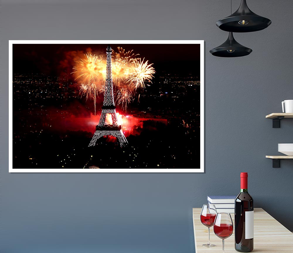 Fireworks Eiffel Tower Print Poster Wall Art