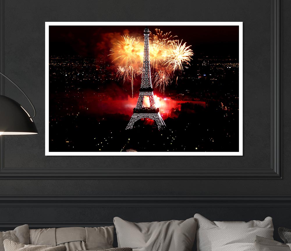 Fireworks Eiffel Tower Print Poster Wall Art