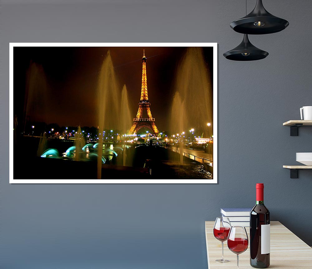 Fountains And Eiffel Tower Print Poster Wall Art