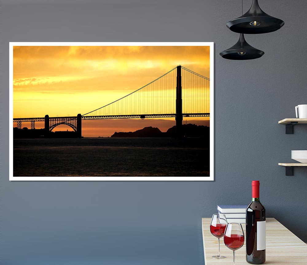 Golden Gate Bridge Sunset Print Poster Wall Art