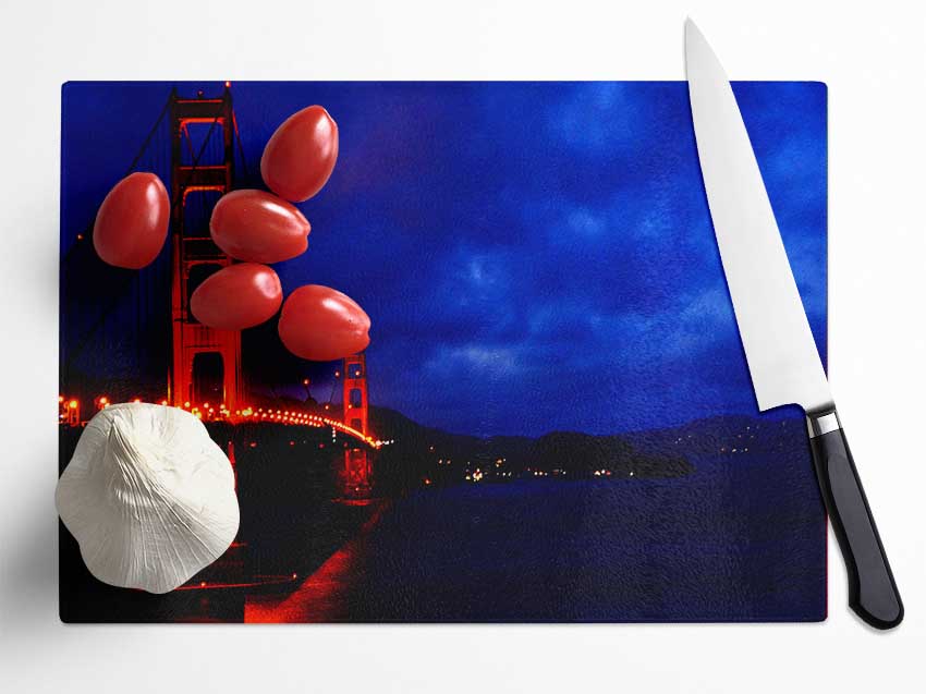 Golden Gate Bridge Red Lights Glass Chopping Board