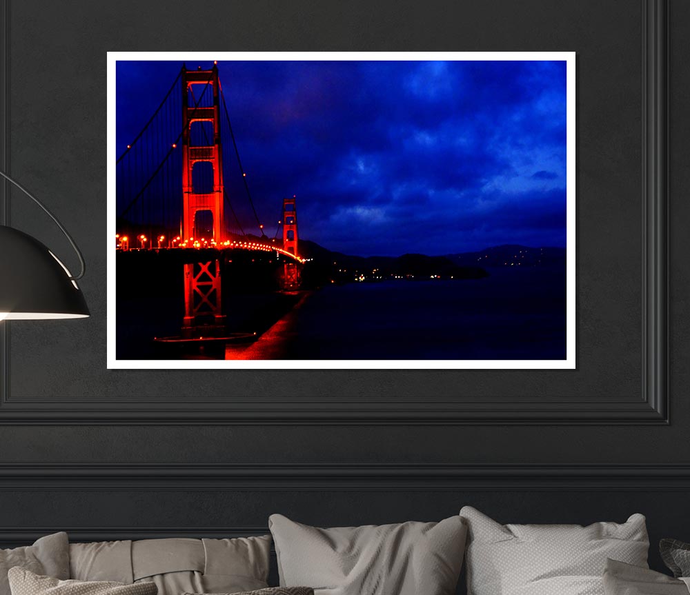 Golden Gate Bridge Red Lights Print Poster Wall Art