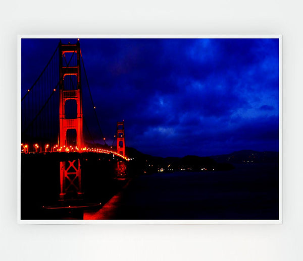 Golden Gate Bridge Red Lights Print Poster Wall Art