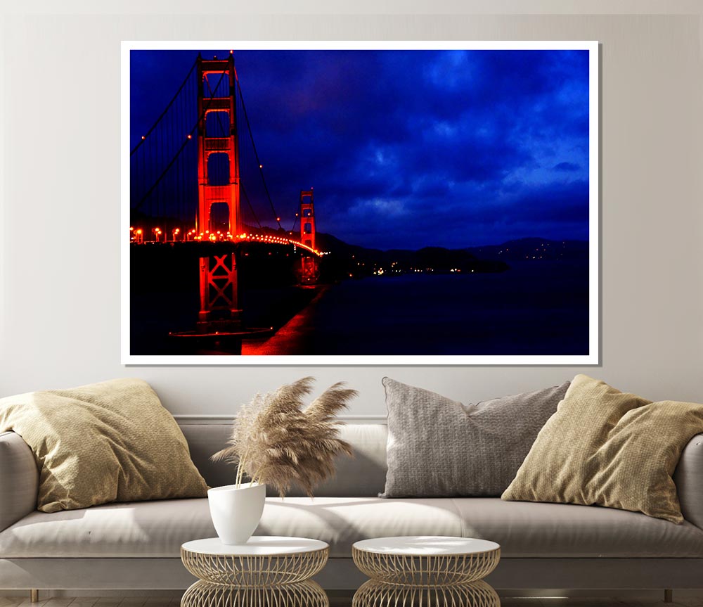 Golden Gate Bridge Red Lights Print Poster Wall Art