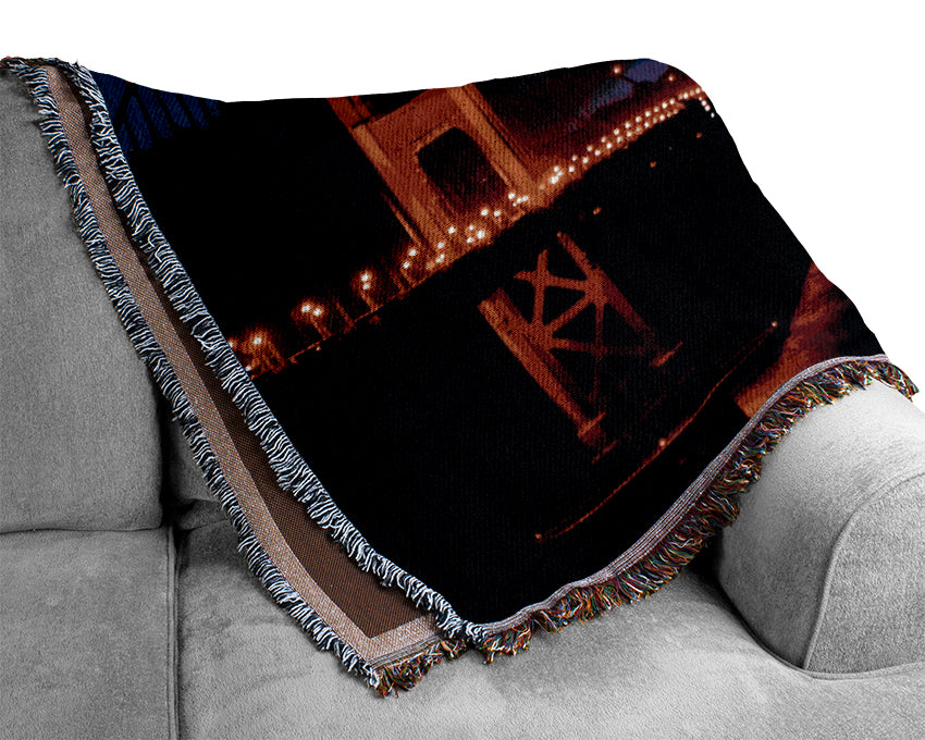 Golden Gate Bridge Red Lights Woven Blanket