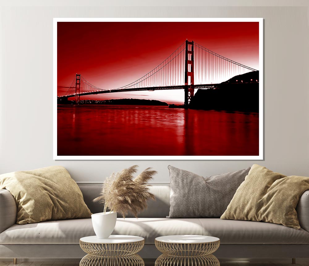 Golden Gate Bridge Red Print Poster Wall Art