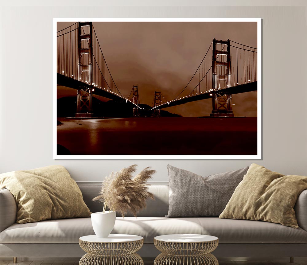 Golden Gate Bridge Twins Brown Print Poster Wall Art